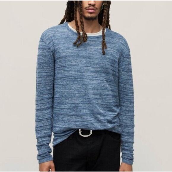 JOHN VARVATOS Erik Sweater L Blue Stripe Jacquard Long...